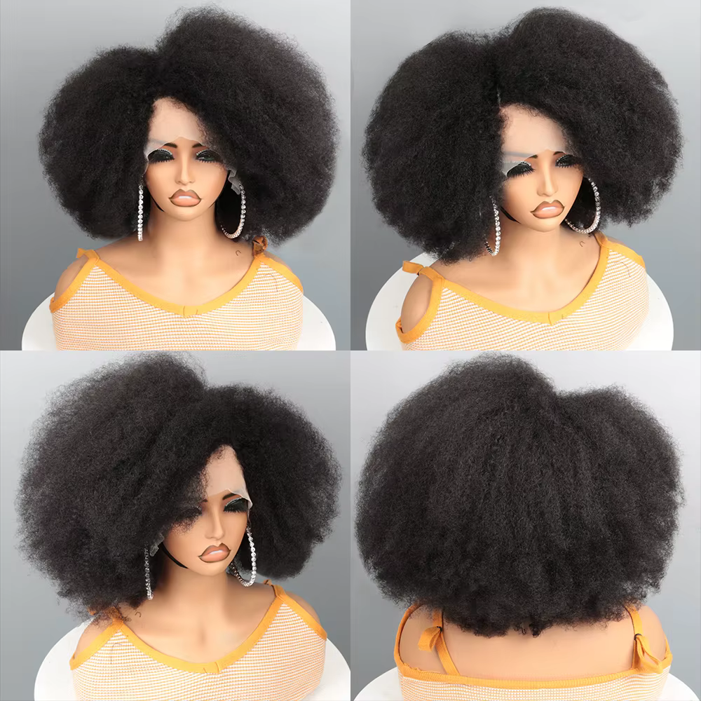 Afro crépus bouclés dentelle avant perruque couleur naturelle