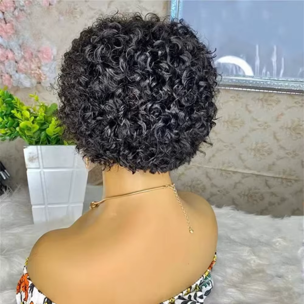 Perruque courte bouclée en cheveux humains
