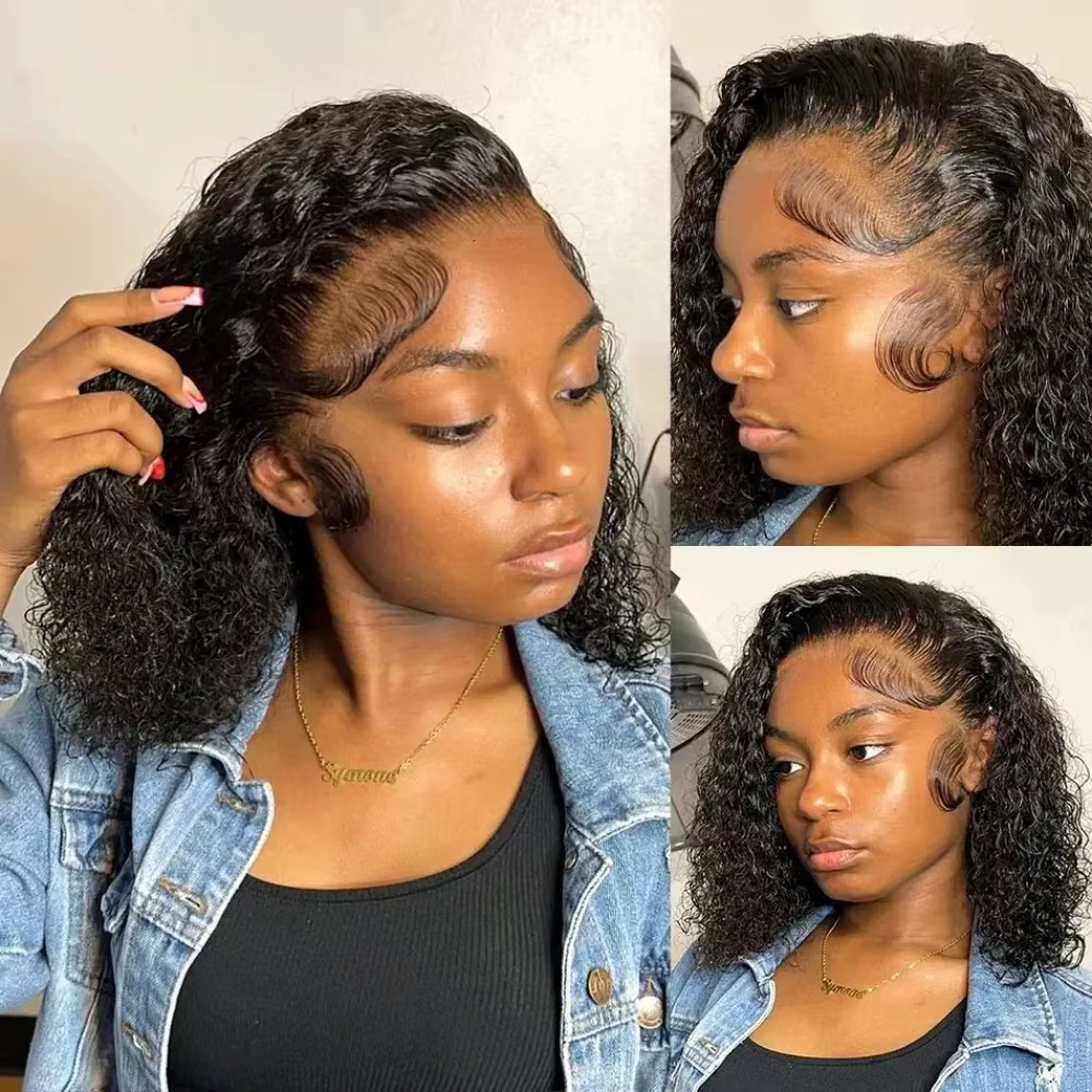 Perruques Bob Courtes Ondulées en Cheveux Humains avec Dentelle Transparente HD 13x4, Densité 180, Perruque à Fermeture 5x5, Perruque Bob Ondulée Effet Mouillé Pré-Pluckée pour Femmes