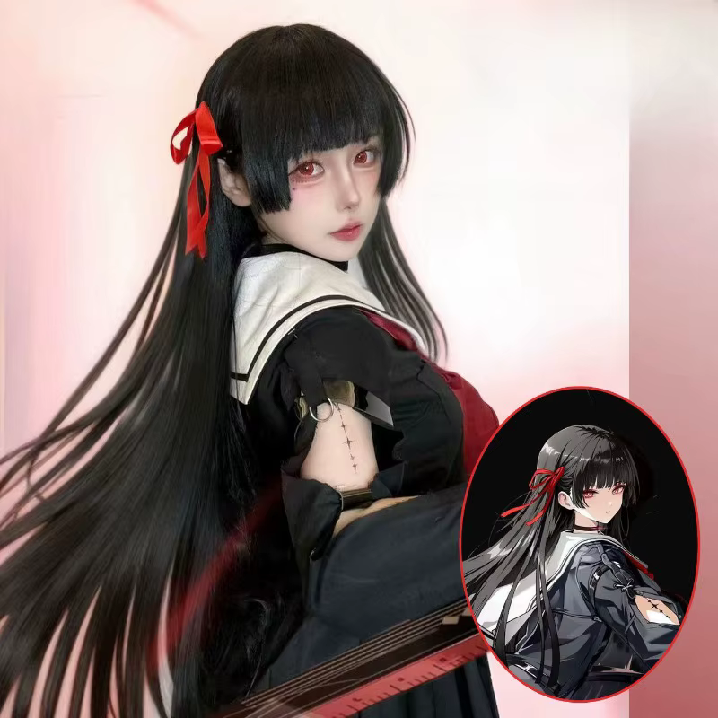 Chisa perruque jeu Wuthering vagues Cosplay jeu de rôle accessoires pour femmes longue noire droite princesse japonaise