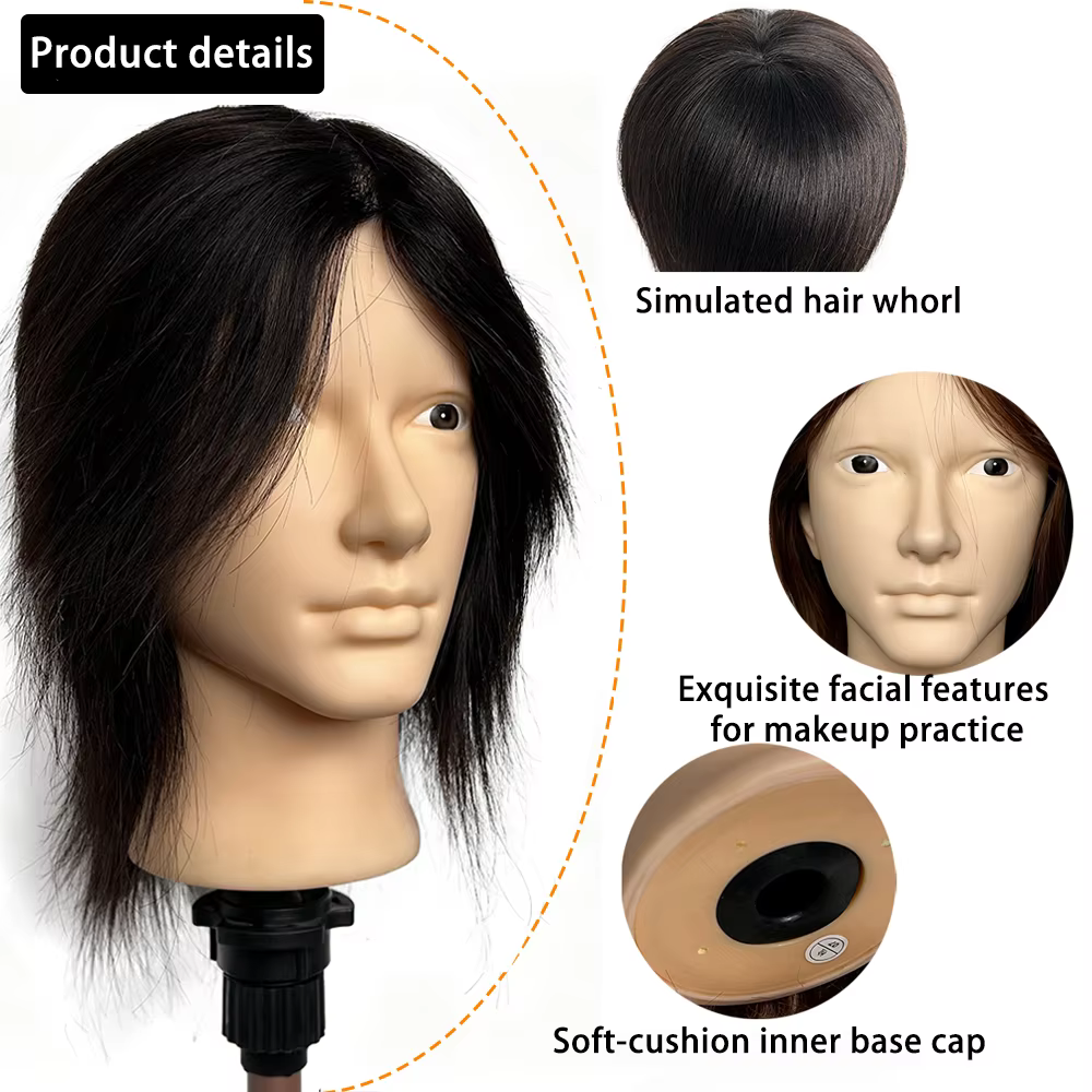 Tête de mannequin en cheveux humains 100% naturels de 8 pouces avec boucles réalistes