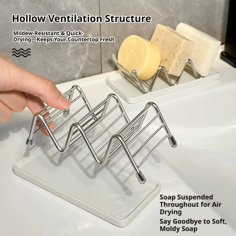 Porte-savon ondulé en acier inoxydable 304, support pour barre de shampoing, avec plateau d'égouttement amovible, auto-drainant, séchage rapide, fixation murale pour salle de bain
