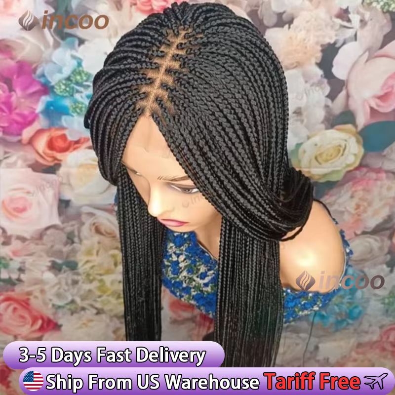 Perruques tressées synthétiques pour femmes noires perruque pleine dentelle tresse africaine sans noeud boîte tresses