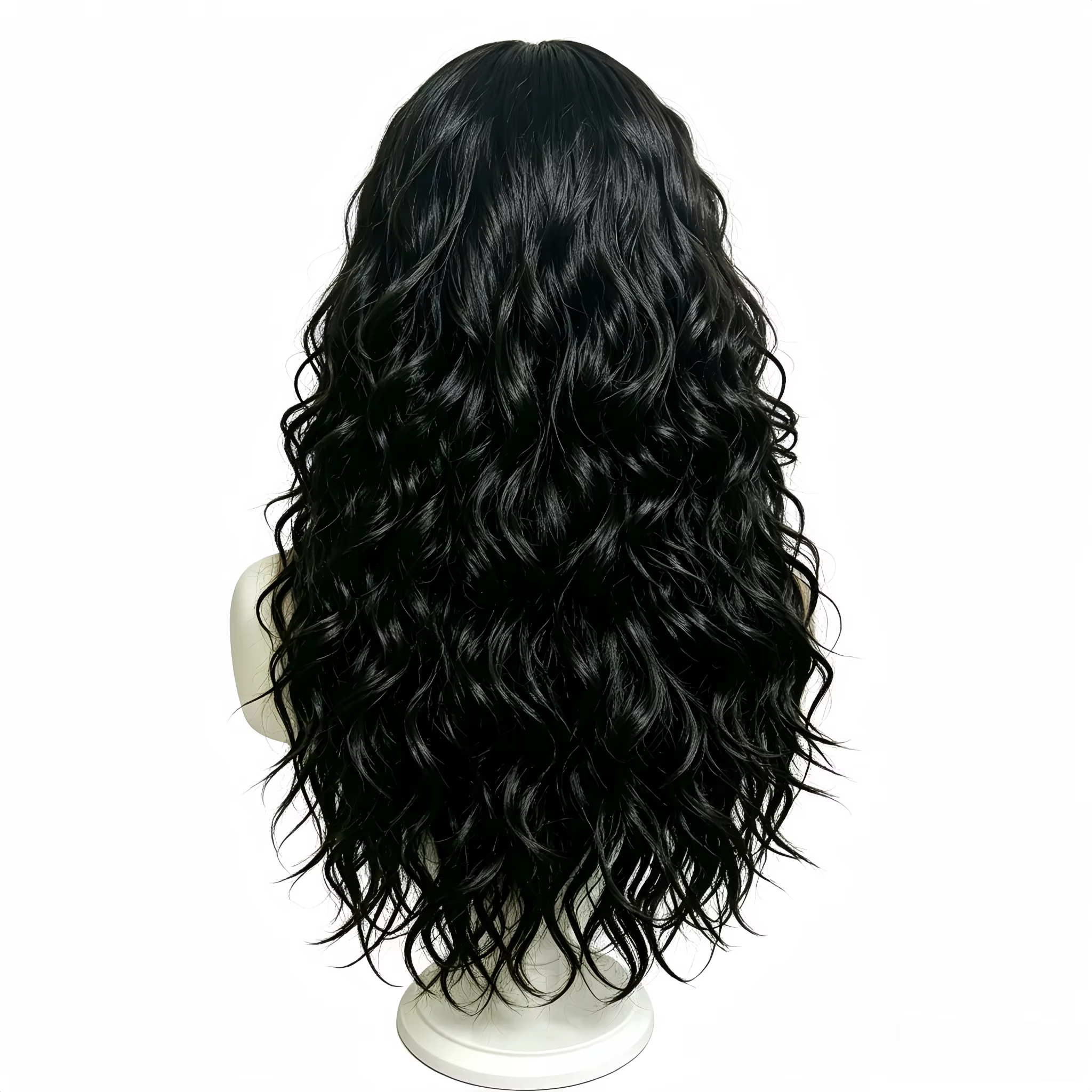 Perruque synthétique noire bouclée longue pour femme