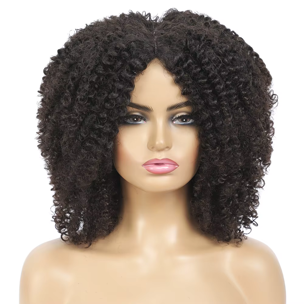 Msiperruque marron synthétique Kinkly bouclés perruques pour femmes Ombre Blonde rose rouge court Afro perruque afro-américaine noir moyen partie cheveux