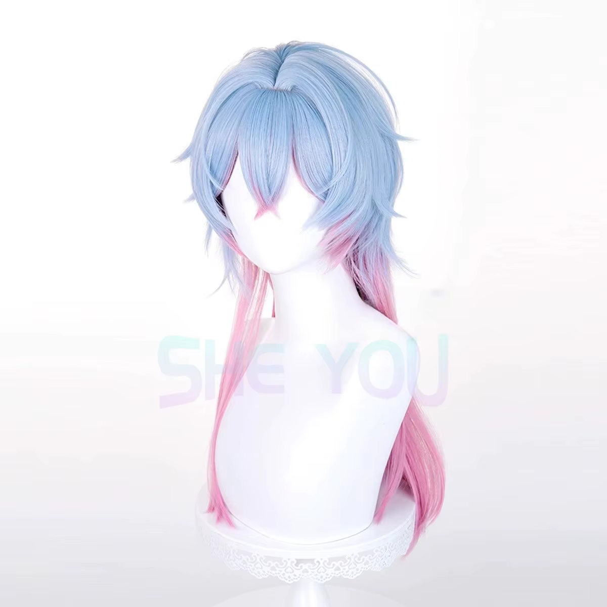 Miku lapin trou Cosplay mâle perruque 65 cm bleu rose dégradé