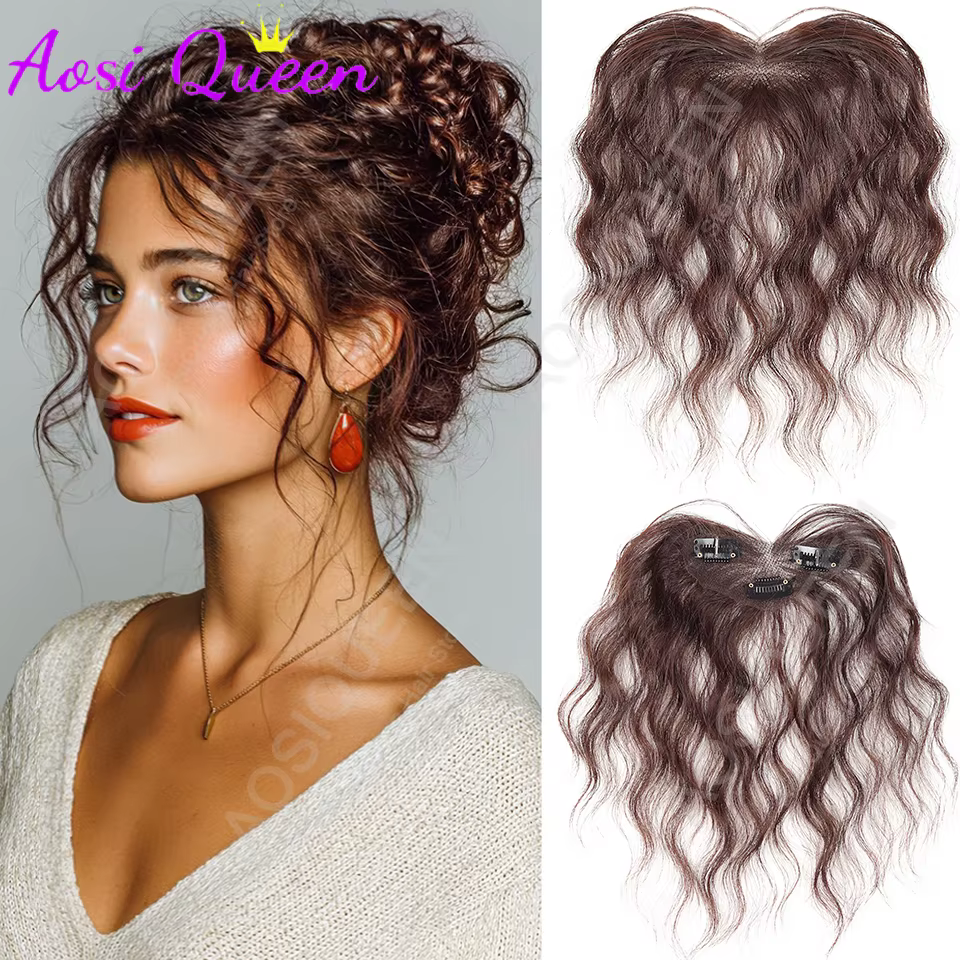 Frange fine synthétique cheveux bouclés bloc de remplacement tête féminine