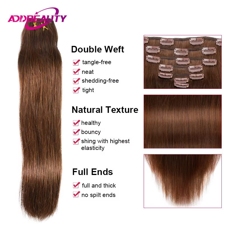 Extensions de cheveux raides Clips dans l'extension