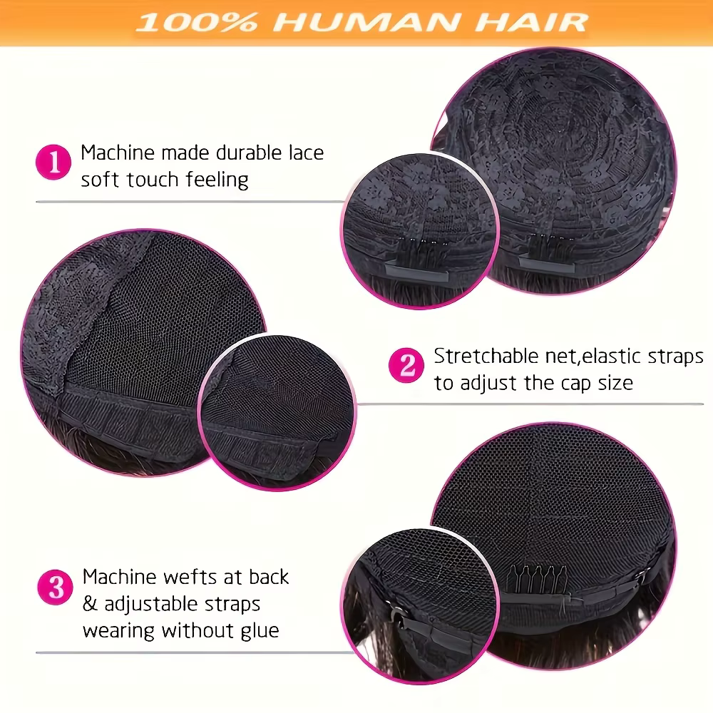 Perruque de cheveux humains courts