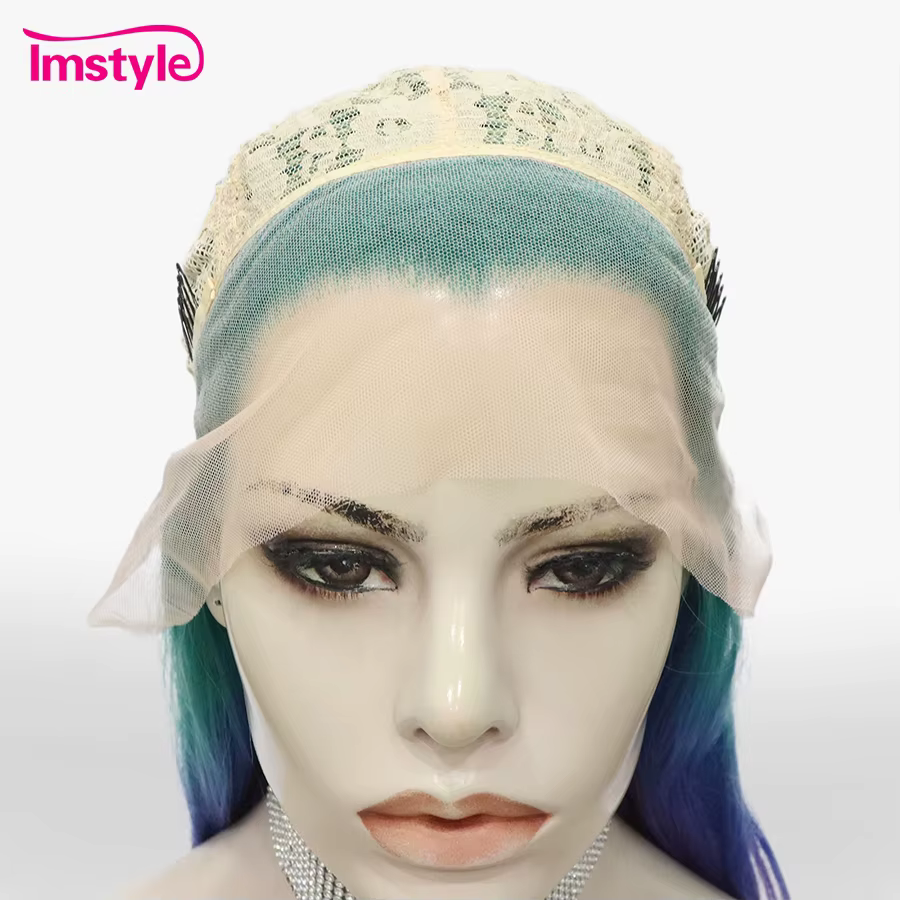 Imstyle Ombre coloré synthétique dentelle avant perruque vert bleu rose violet