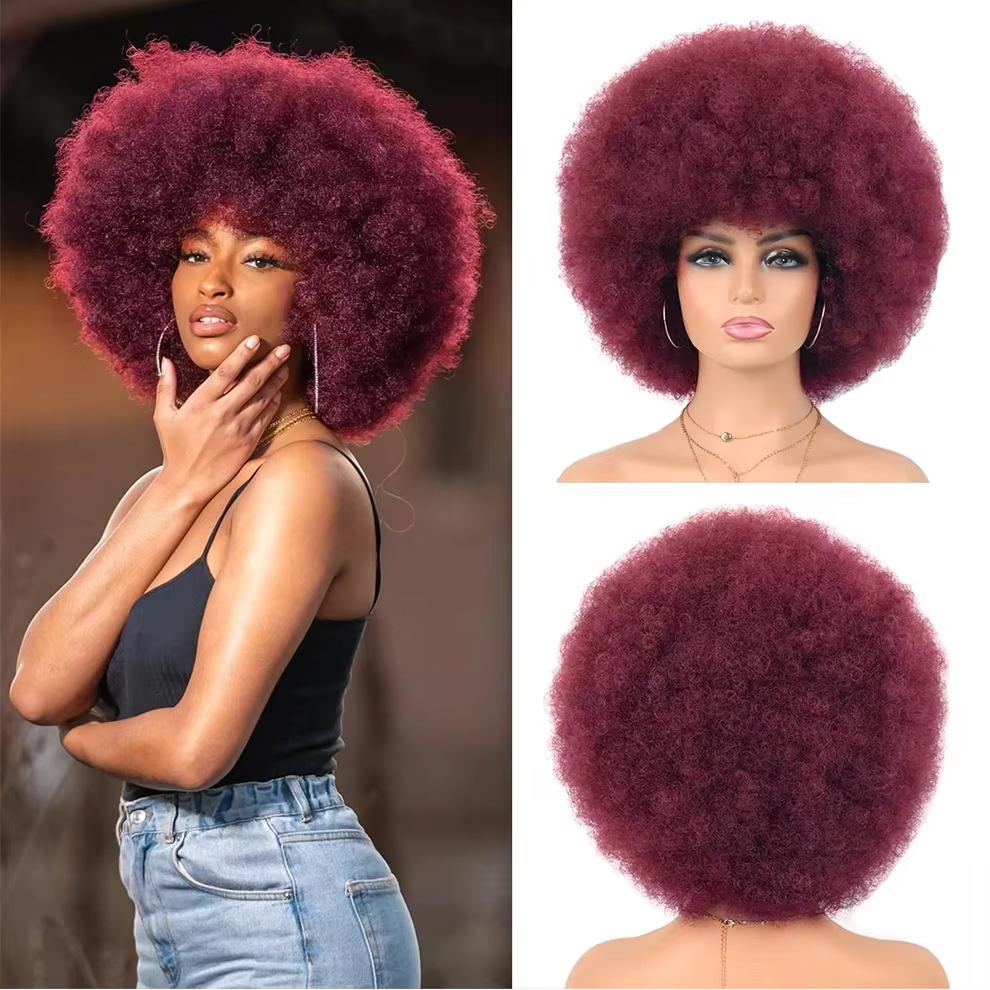 Perruque courte bouclée afro kinky en cheveux humains péruviens 100% naturels