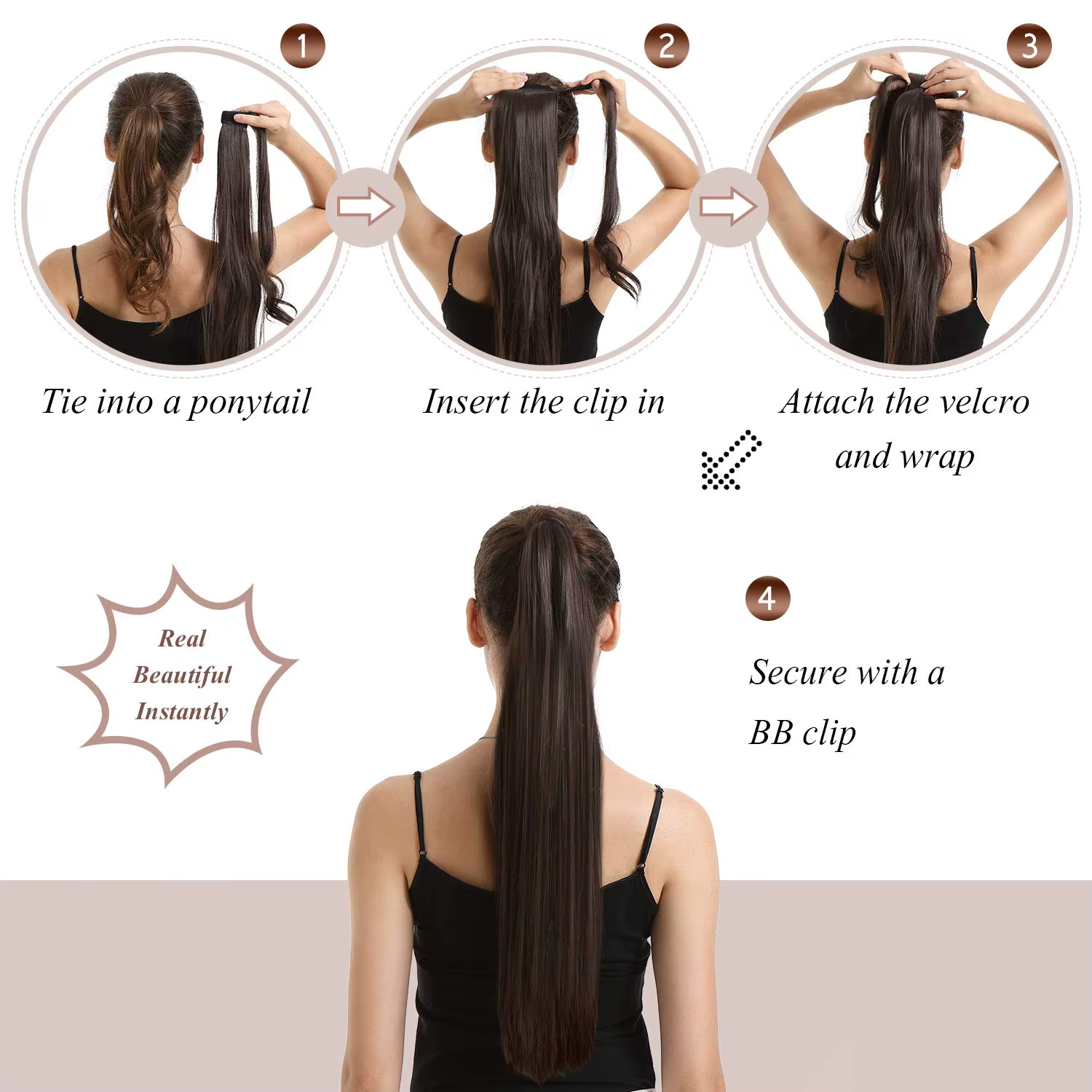 Clip en queue de cheval Extensions de cheveux humains