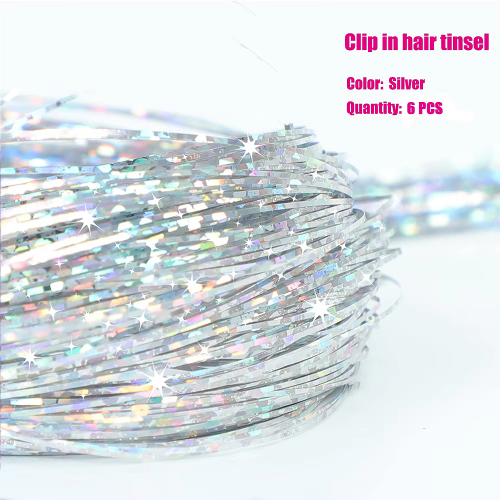 6 pièces pince à cheveux en 23.6 pouces paillettes synthétique