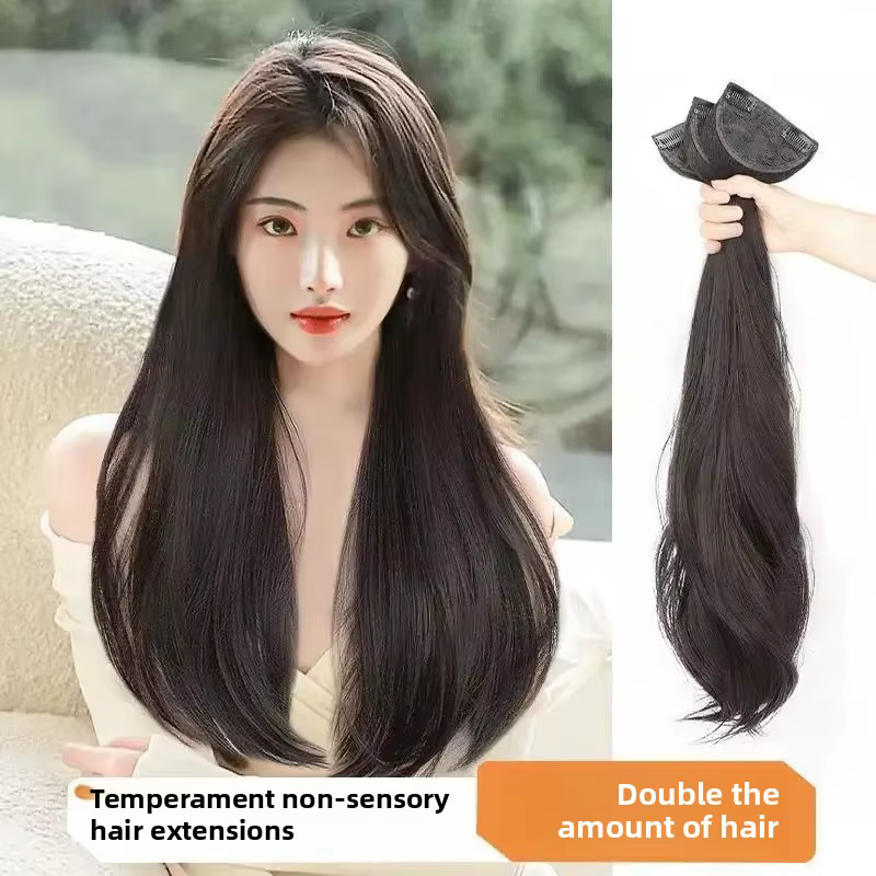 Extensions de perruque trois pièces cheveux longs et raides réalistes pour femmes