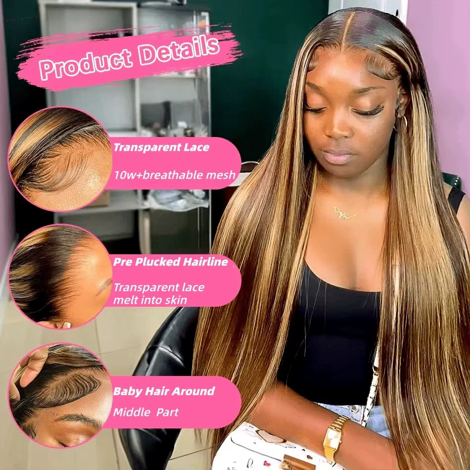 Perruque à mèches de cheveux humains 13X6 avec dentelle frontale HD