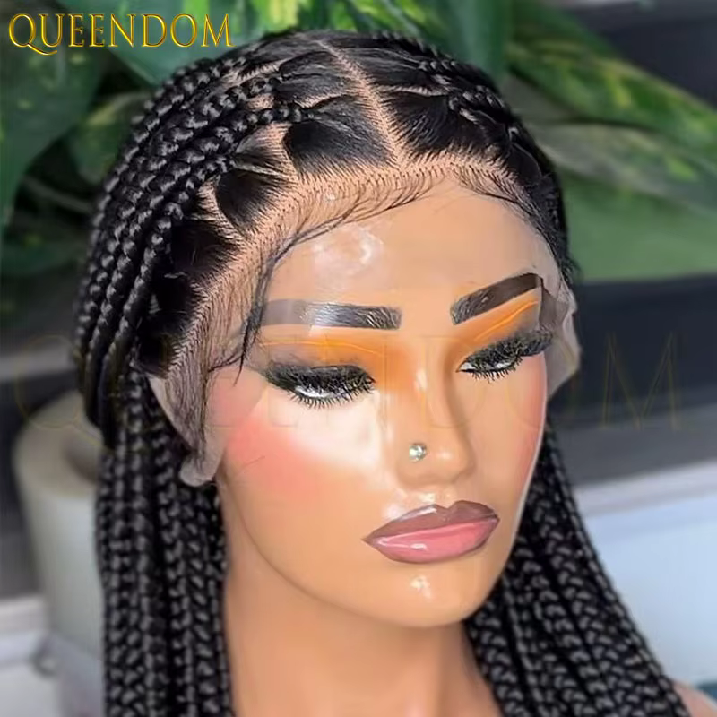 Perruques tressées synthétiques sans nœuds en boîte pleine dentelle Cornrow