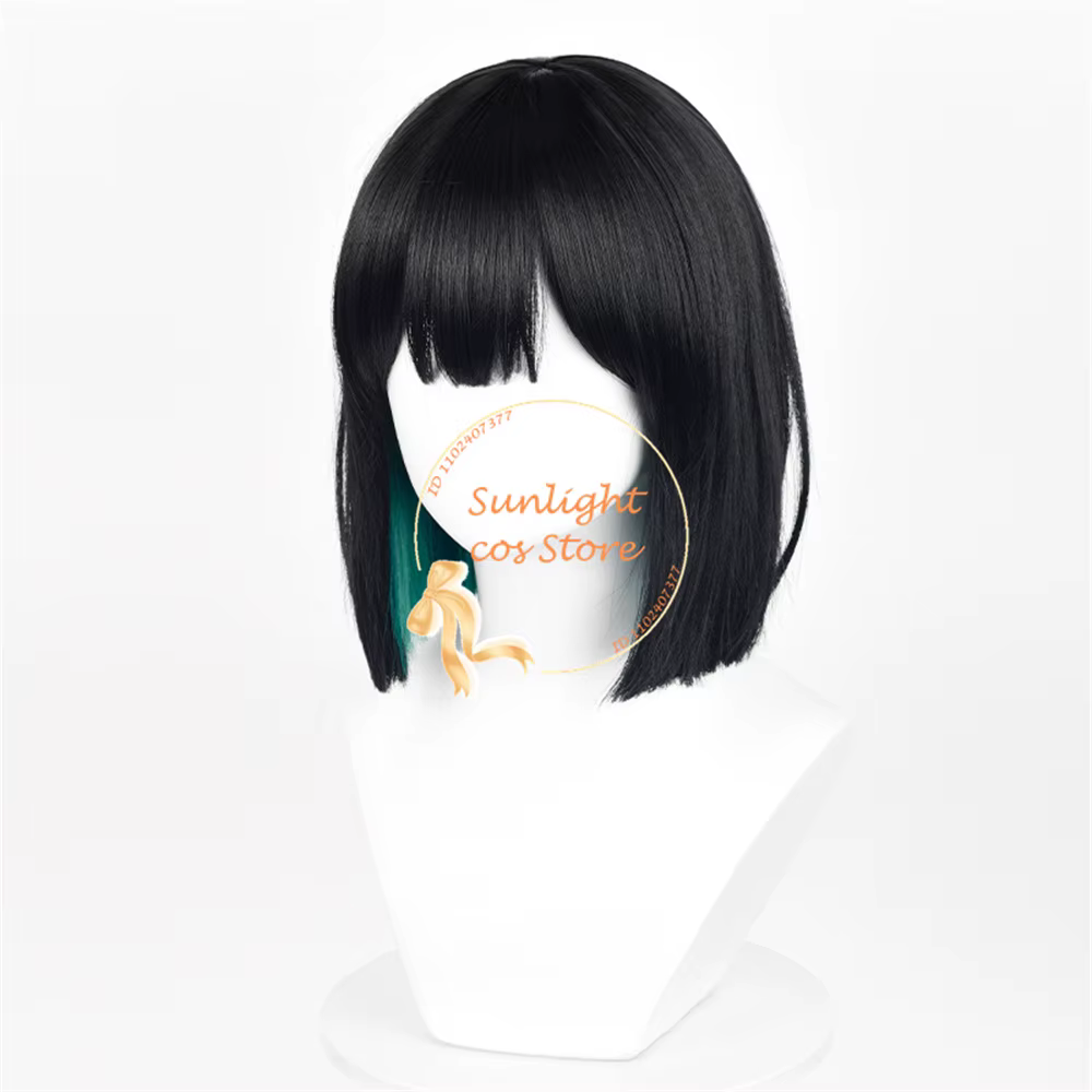 Sua Cosplay perruque 30 cm noir vert mixte perruques avec boucles d'oreilles résistant à la chaleur cheveux