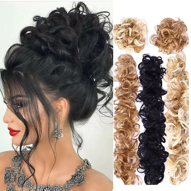 Postiche beignet chignon bouclé et désordonné | Extensions de queue de cheval DIY pour femmes – Accessoires updo