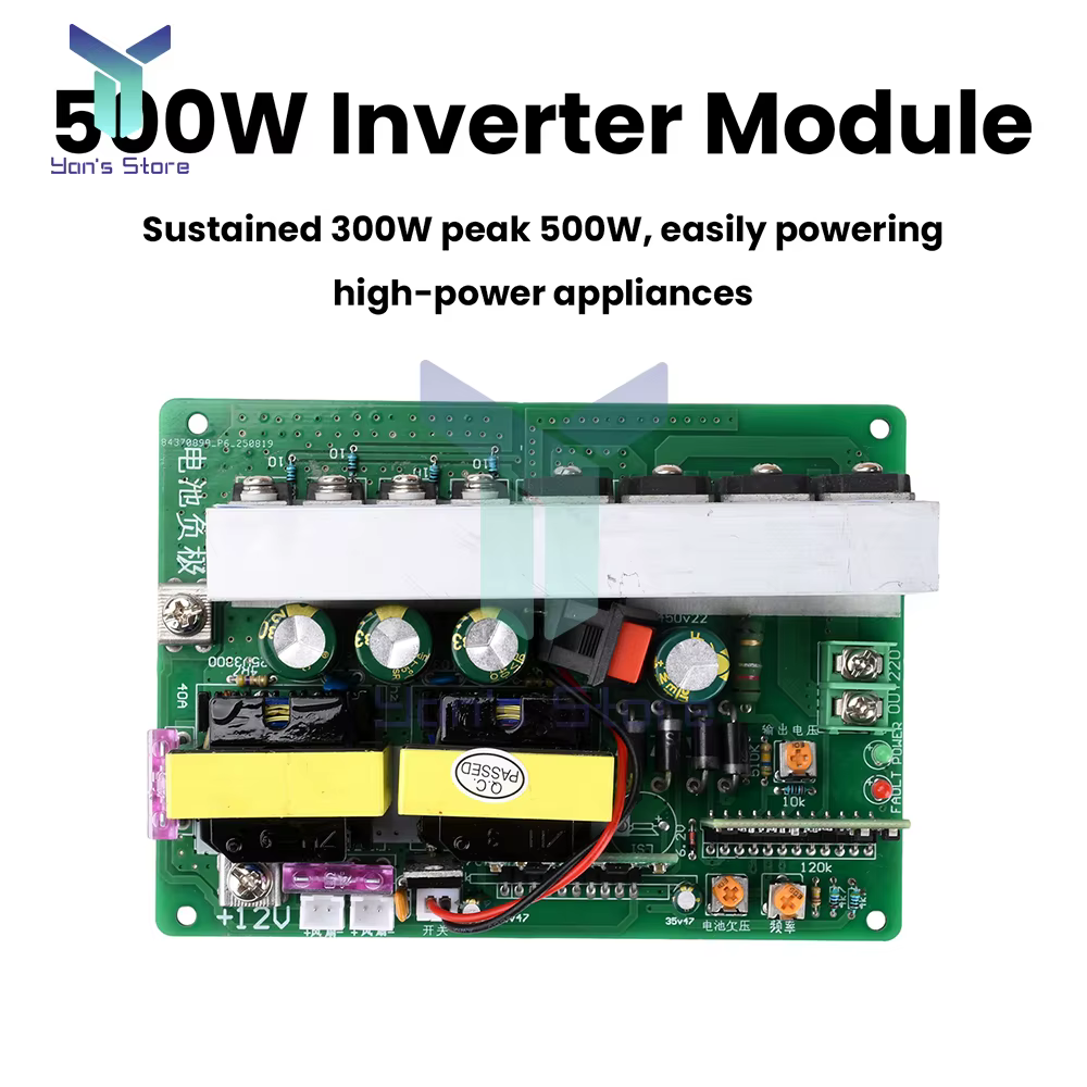 Module d'onduleur 500W, convertisseur DC 12-14.5V en AC 220V avec protection de sécurité, Interface de ventilateur de refroidissement pour le chargement des vélos électriques