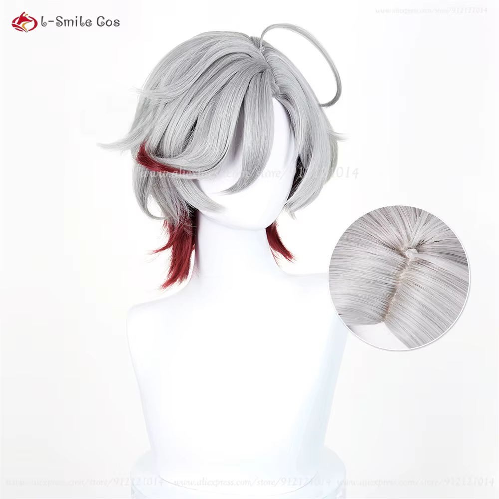 Illuga Cosplay perruque 35 cm argent gris rouge perruques mixtes pour hommes