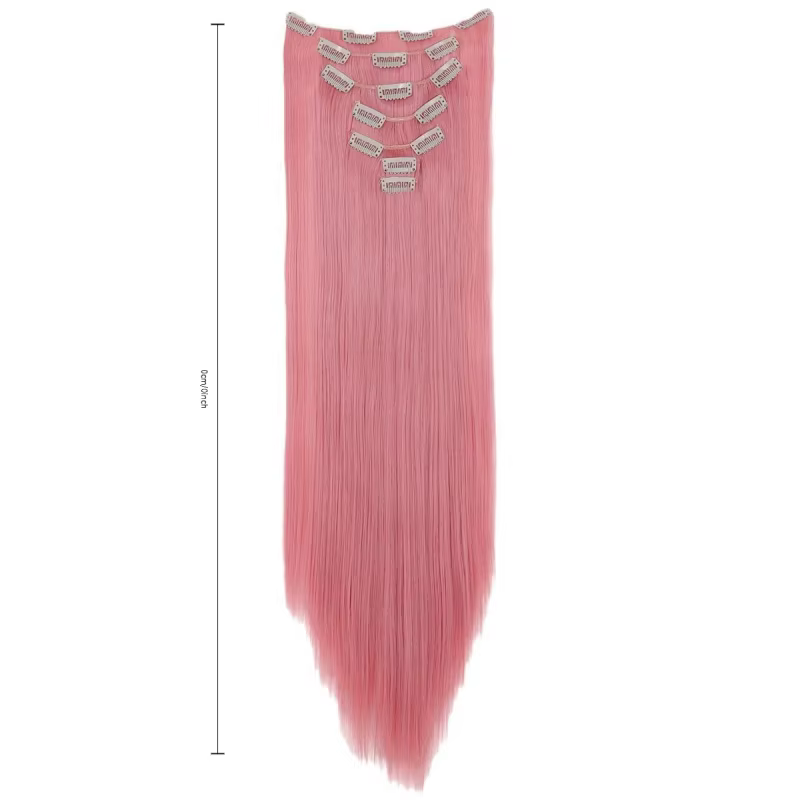 7 Clips dans les Extensions de cheveux longue coiffure droite rose 60CM