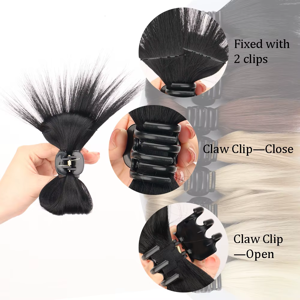 Extension de faux cheveux synthétiques chignon droit avec griffe Updo plume de poulet volant tête postiche pour fille femmes Chignons