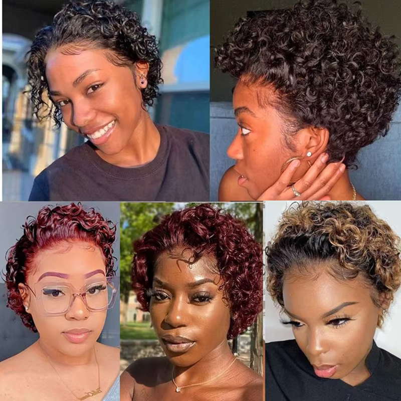 Perruque courte bob coupe pixie en cheveux humains