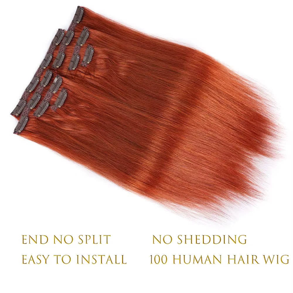 Extensions de cheveux naturels en gingembre à clipser