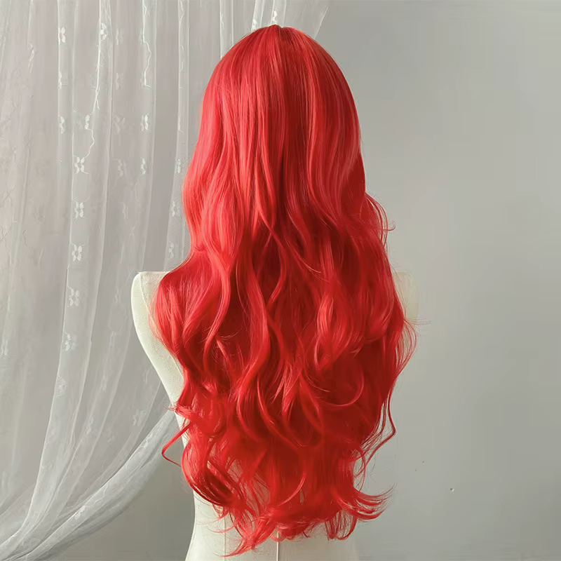 Perruque synthétique rouge de 26 pouces avec grandes vagues pour cosplay d'Halloween, costume quotidien, perruque de vacances, accessoire capillaire haute température
