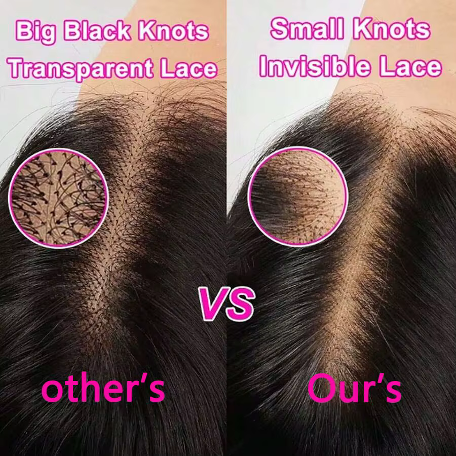 Perruques sans colle cheveux humains vierges prêts à porter pré plumés pré coupés sans