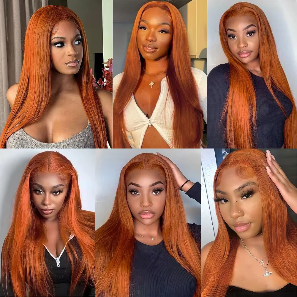 Perruque Lace Front Wig synthétique lisse et longue, couleur Orange gingembre, 13x4, cheveux rouge cuivre, sans colle, pre-plucked