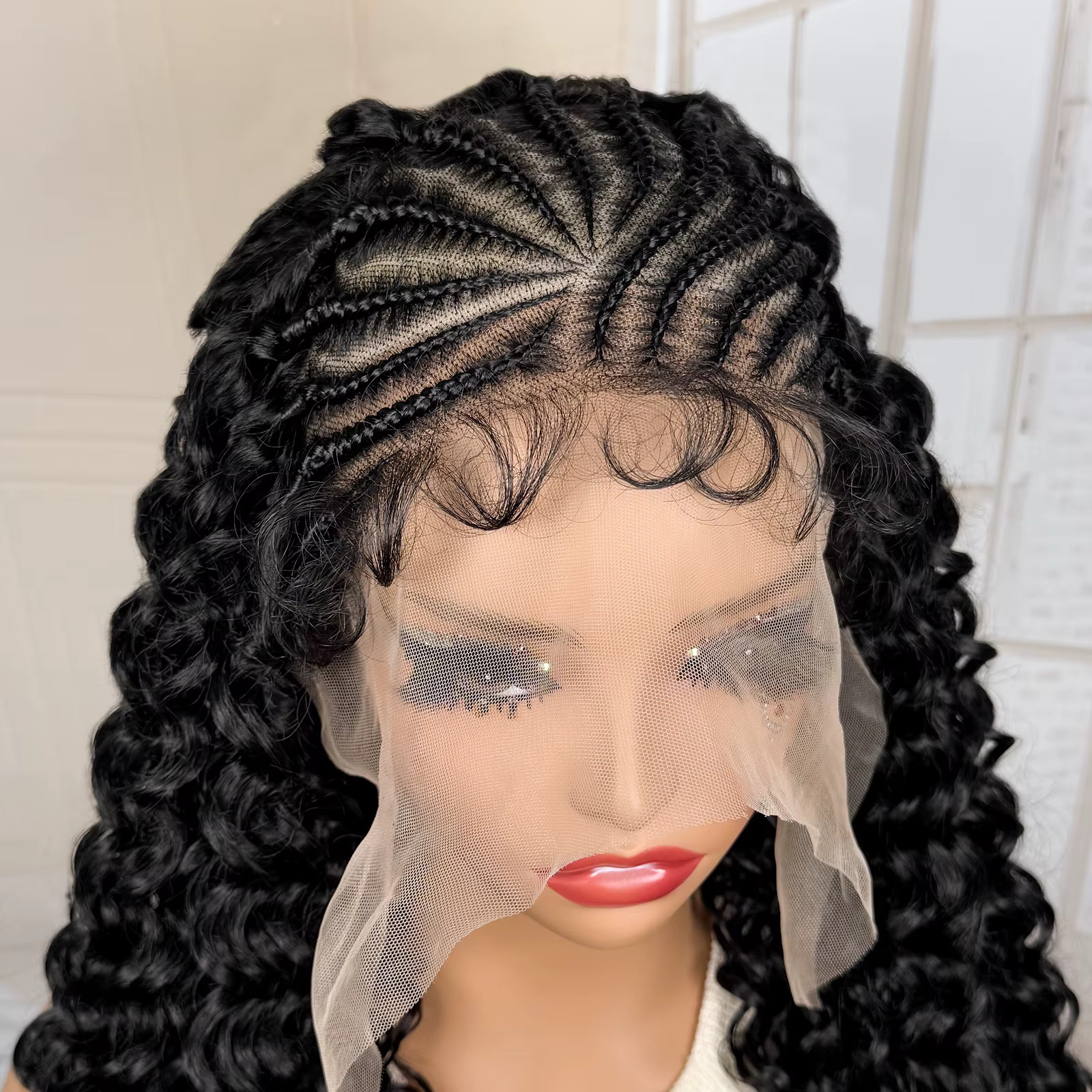 Perruque synthétique tressée en cornrows avec dentelle frontale 13x6