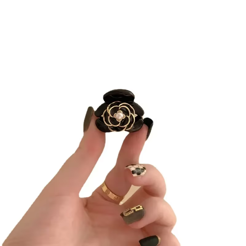Mini pinces à cheveux camélia noir pour femmes et filles