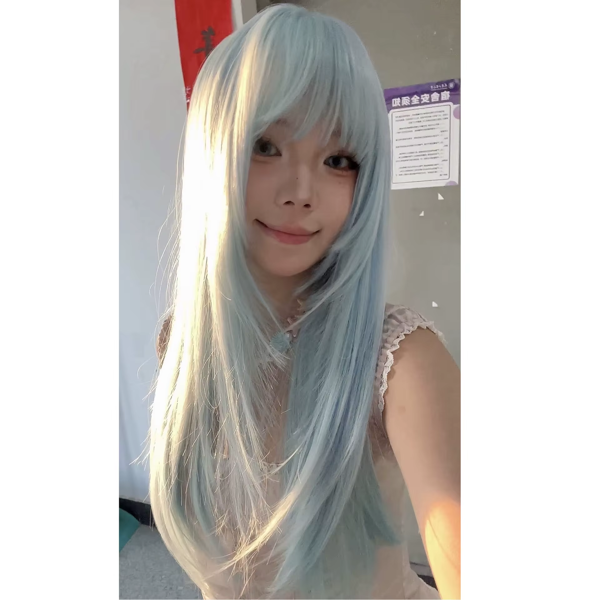 Ange glace bleu perruque femme quotidien Lolita longue droite JK réalité tête portant perruque pleine tête coiffure bébé bleu perruque