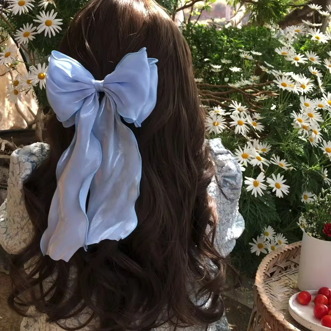 Pinces à cheveux avec nœud en mousseline de soie pour filles