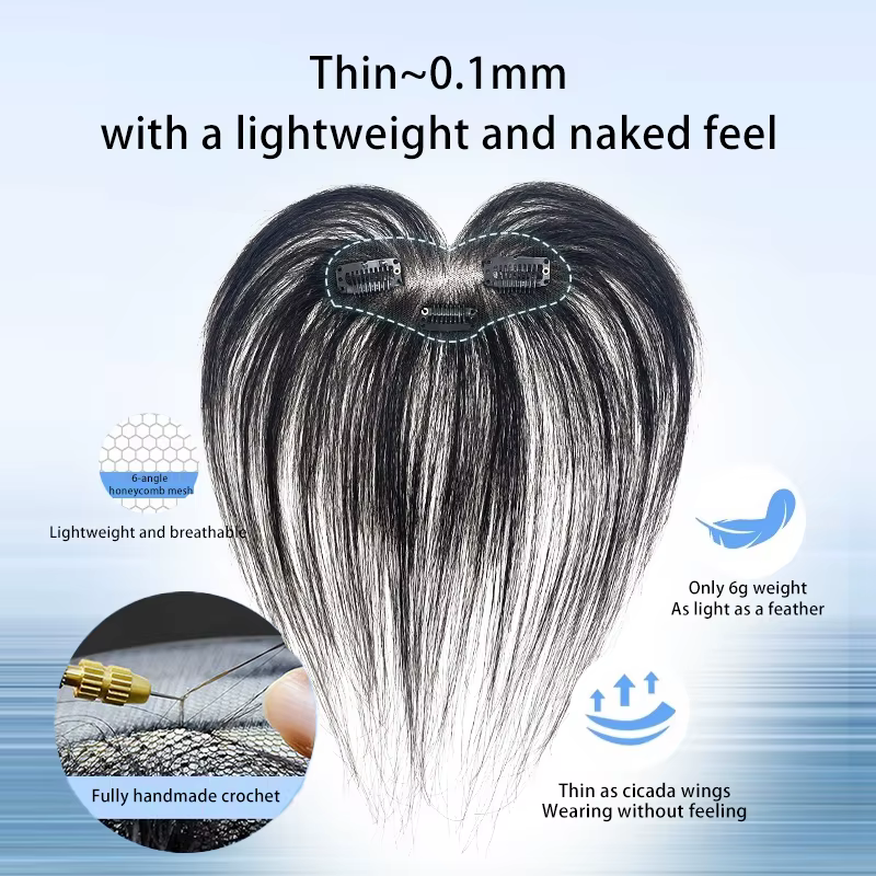Extension de Cheveux 100% Naturels Gris avec Frange Française 3D