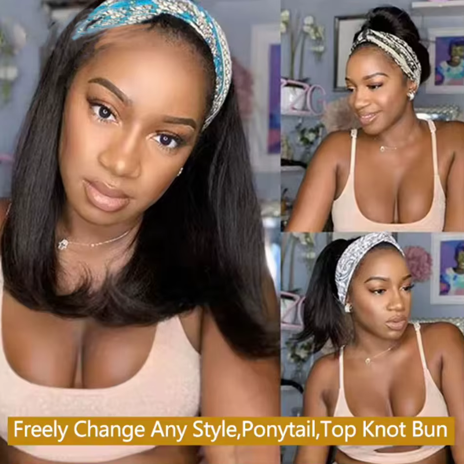 Bandeau perruques cheveux humains droite courte Bob sans colle