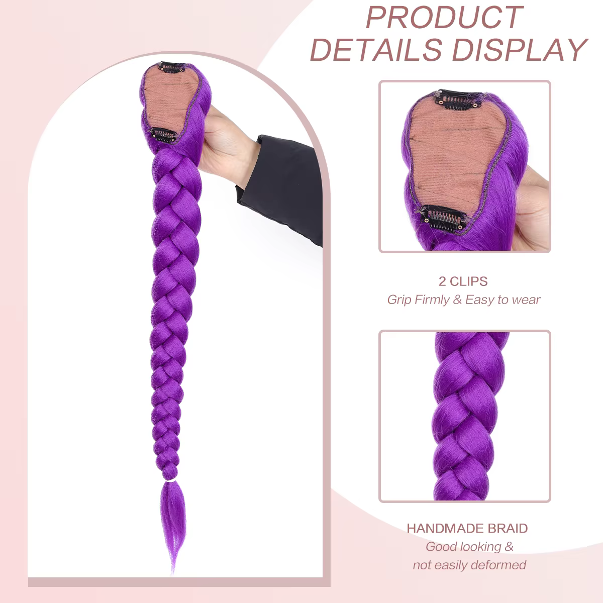 Queue de cheval synthétique tressée violette pour enfants