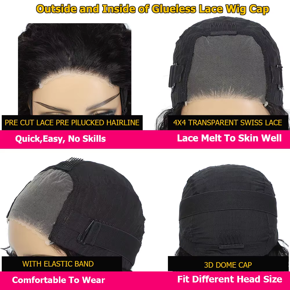 Perruque Bob sans colle Mureen Straight Wear And Go pour femmes