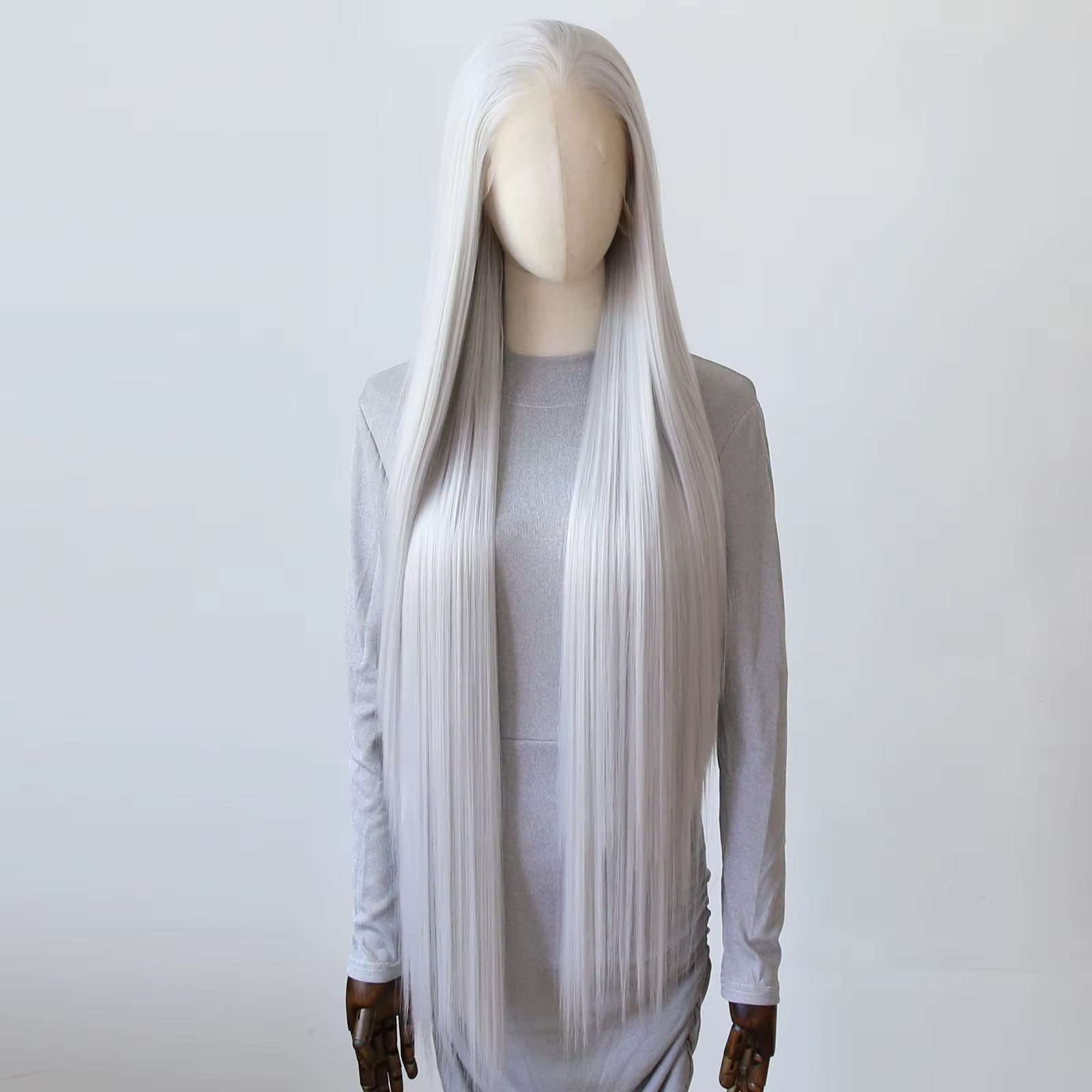 Perruque Lace Front Wig synthétique blanche argentée
