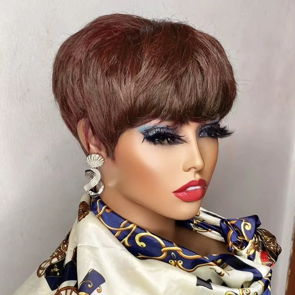Perruque Pixie Cut Brésilienne Naturelle avec Frange