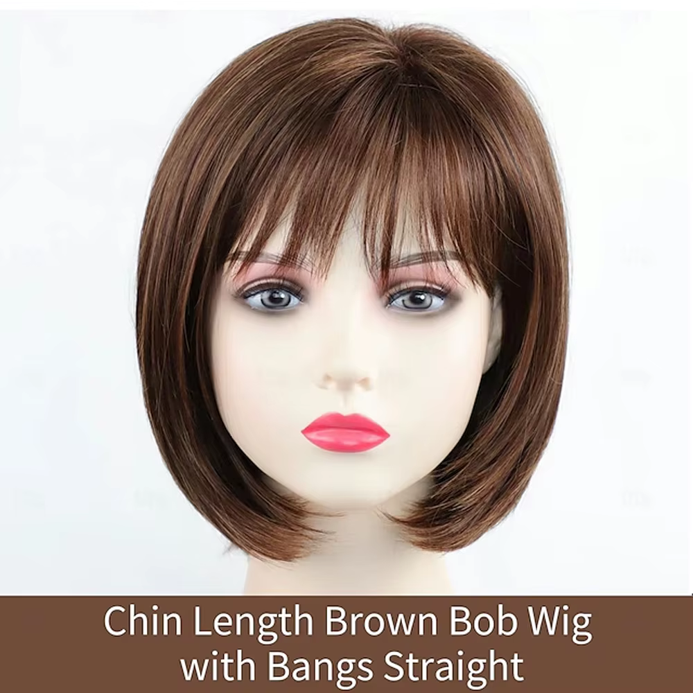 HAIRJOY – perruque Bob synthétique courte brune avec frange pour femmes