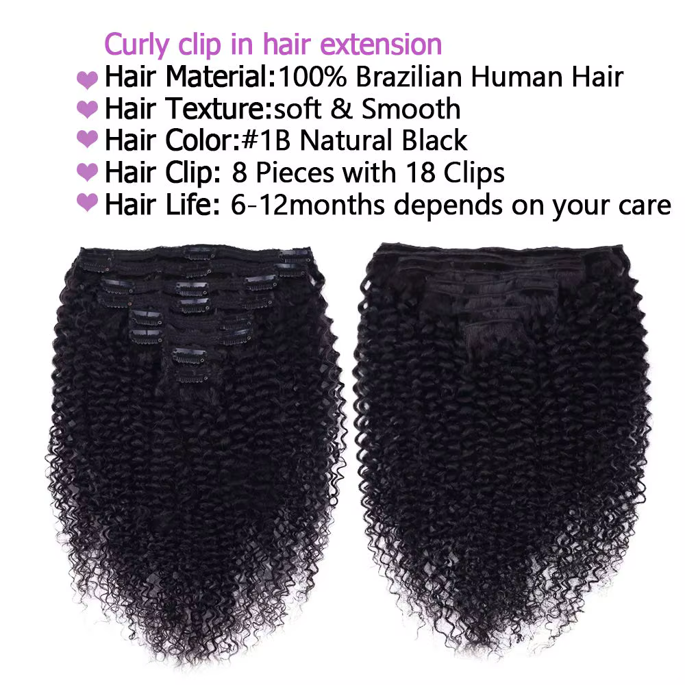 Extension de cheveux humains à clipser pour femmes noires