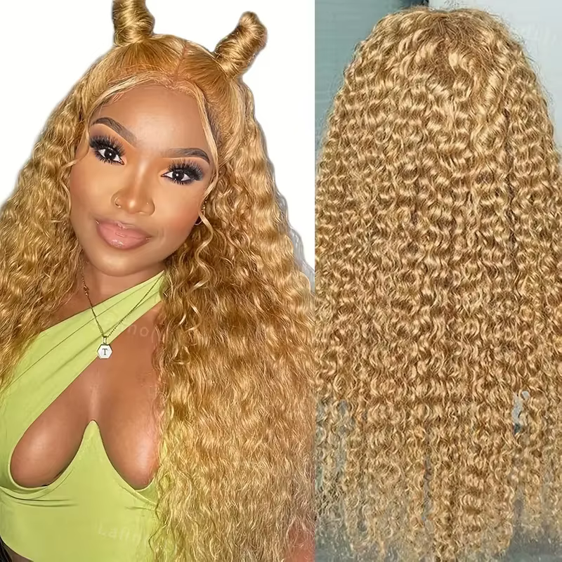Perruque de cheveux humains blond miel perruques bouclées 13x6 Hd
