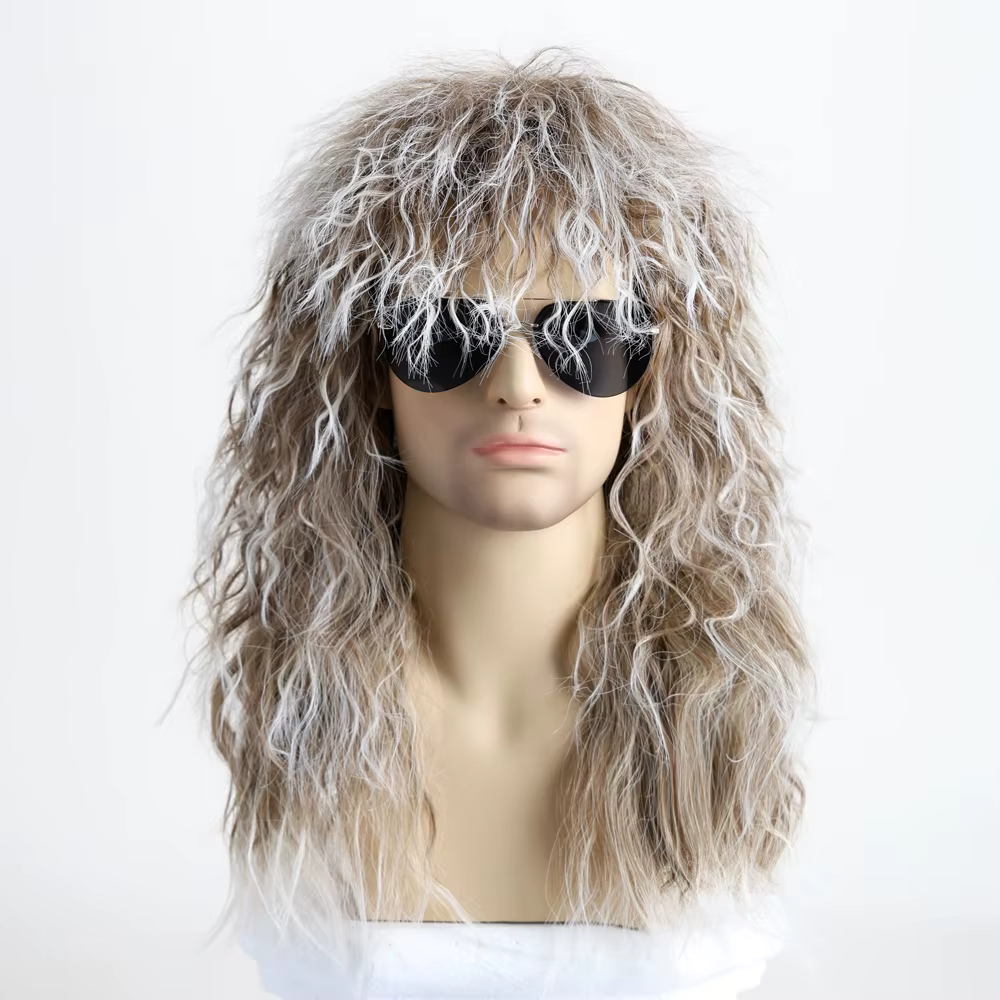 Perruque synthétique Rockstar des années 70 et 80 pour hommes