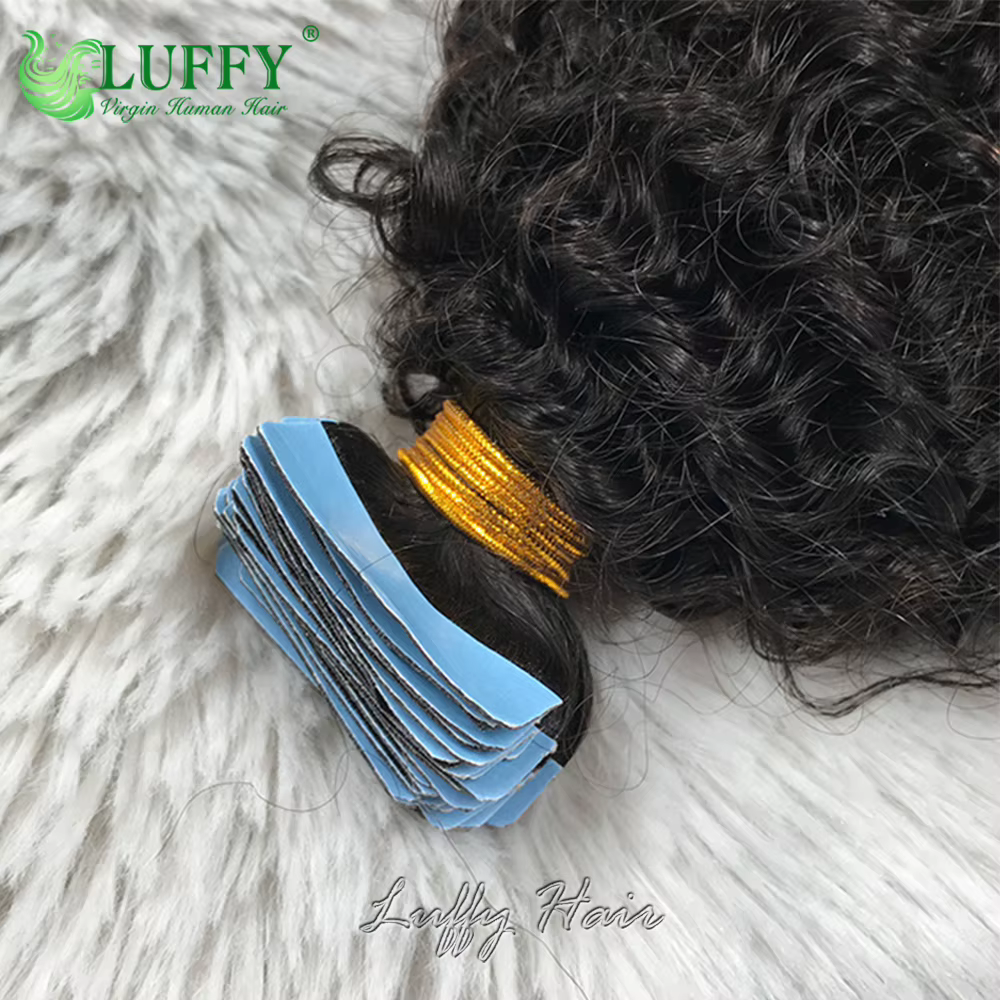 Extensions de cheveux humains bouclés crépus à bandes adhésives