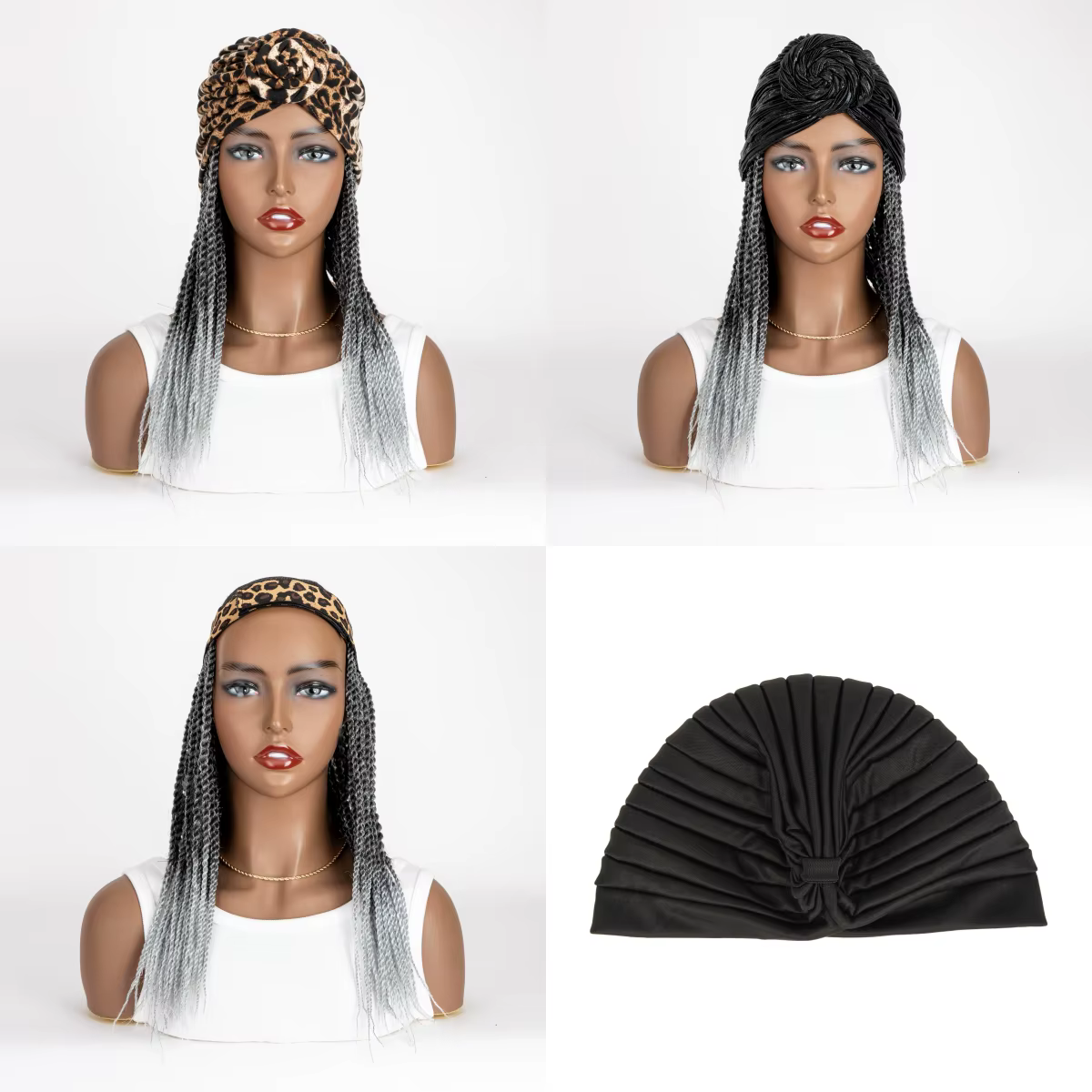 Perruque Synthétique Tressée avec Turban pour Femme