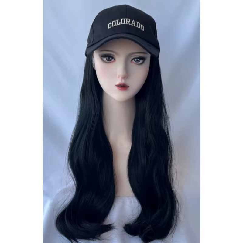 Perruque noire longue et grande vague pour femme