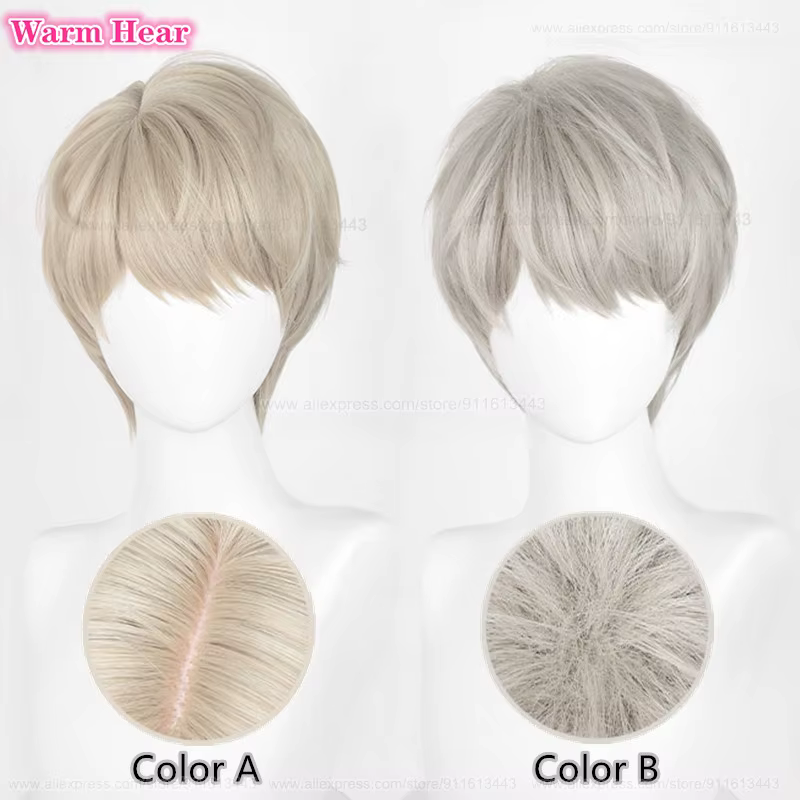 Xavier perruque synthétique jeu court unisexe 30 cm gris clair or/gris Cosplay Anime perruques résistant à la chaleur