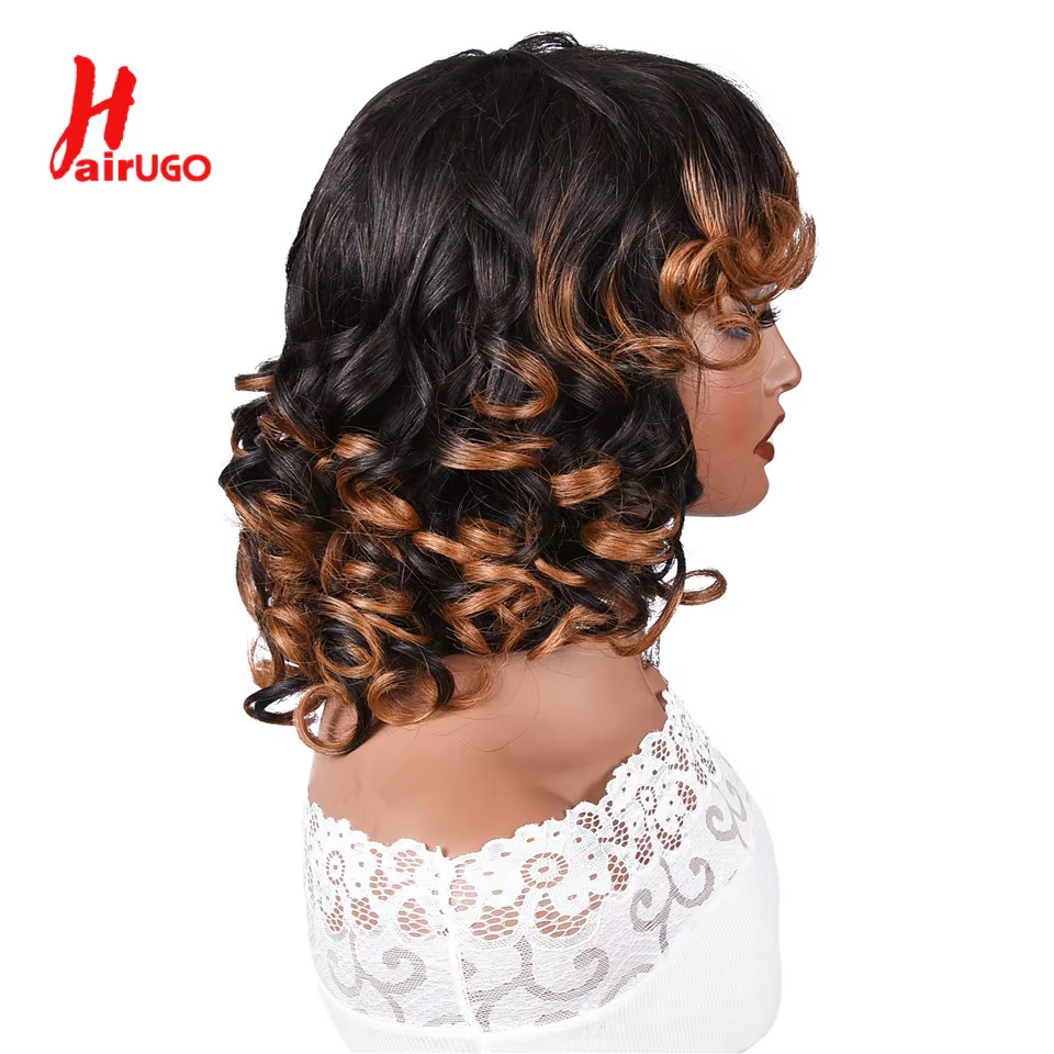HairUGo-Perruques de cheveux humains bouclés sans colle pour femmes